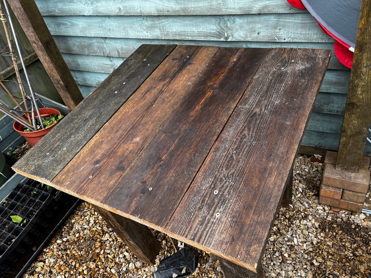 Scaffolding plank garden table